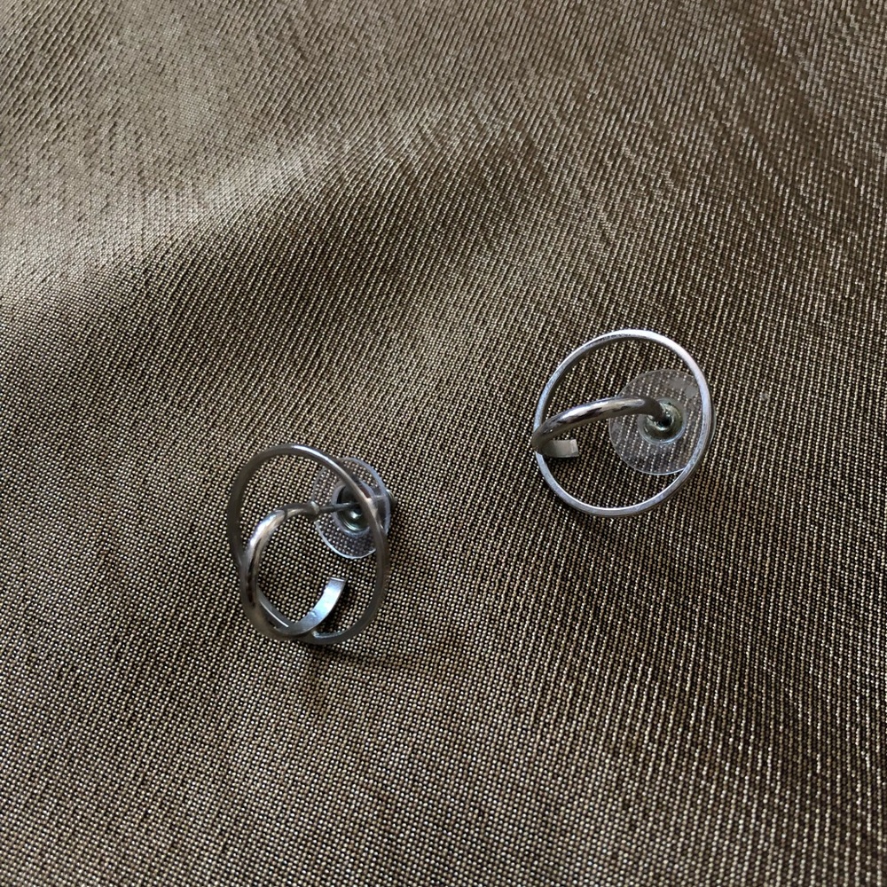 saturn double hoop earrings, silver
